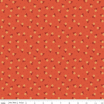 Image of Baked With Love Thankful Autumn quilting cotton fabric by Lori Holt for Riley Blake Designs. Features flowers on an orange background. Cute Little Fabric Shop.