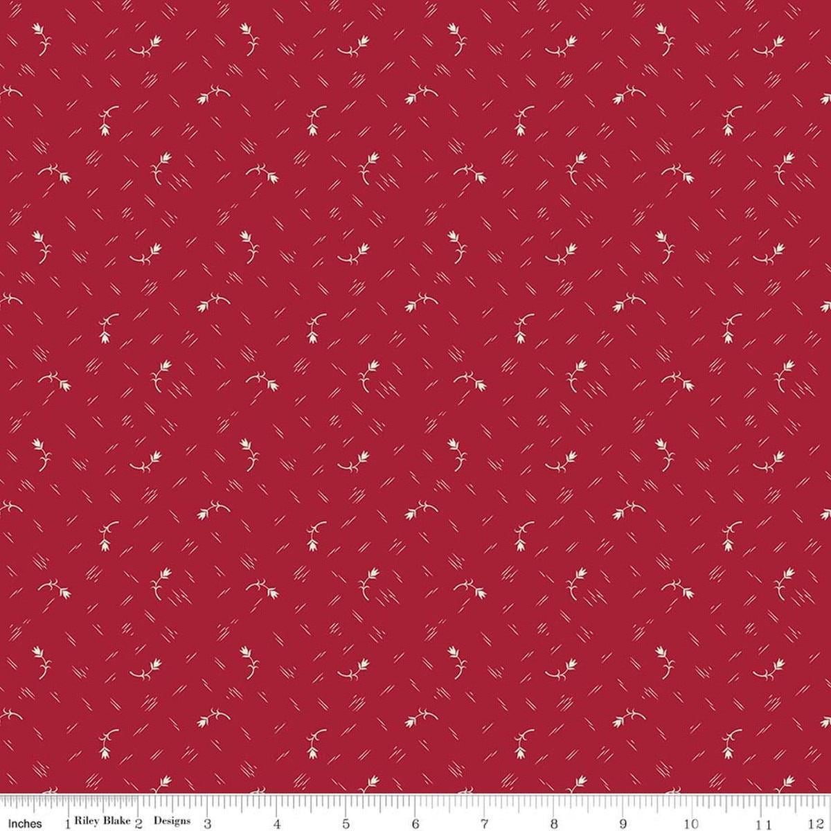 Image of Baked With Love Tradition Cherry Tart quilting cotton fabric by Lori Holt for Riley Blake Designs. Features flowers on a red background. Cute Little Fabric Shop.