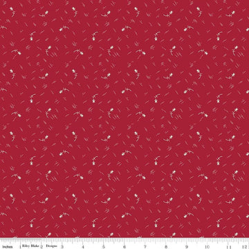 Image of Baked With Love Tradition Cherry Tart quilting cotton fabric by Lori Holt for Riley Blake Designs. Features flowers on a red background. Cute Little Fabric Shop.