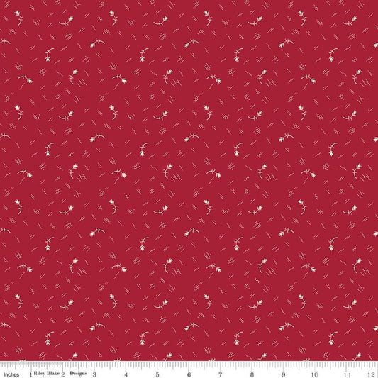 Image of Baked With Love Tradition Cherry Tart quilting cotton fabric by Lori Holt for Riley Blake Designs. Features flowers on a red background. Cute Little Fabric Shop.