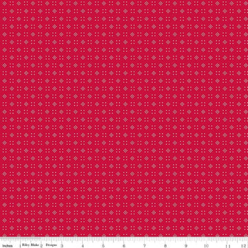 Image of Baked With Love Leftovers Schoolhouse quilting cotton fabric by Lori Holt for Riley Blake Designs. Features dots on a red background. Cute Little Fabric Shop.