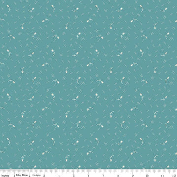 Image of Baked With Love Tradition Raindrop quilting cotton fabric by Lori Holt for Riley Blake Designs. Features flowers on a blue background. Cute Little Fabric Shop.