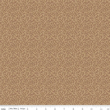 Image of Baked With Love Herbs Tea Dye quilting cotton fabric by Lori Holt for Riley Blake Designs. Features leaves on a brown background. Cute Little Fabric Shop.