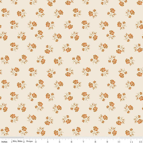 Image of Baked With Love Heirloom Linen quilting cotton fabric by Lori Holt for Riley Blake Designs. Features flowers on a cream background. Cute Little Fabric Shop.