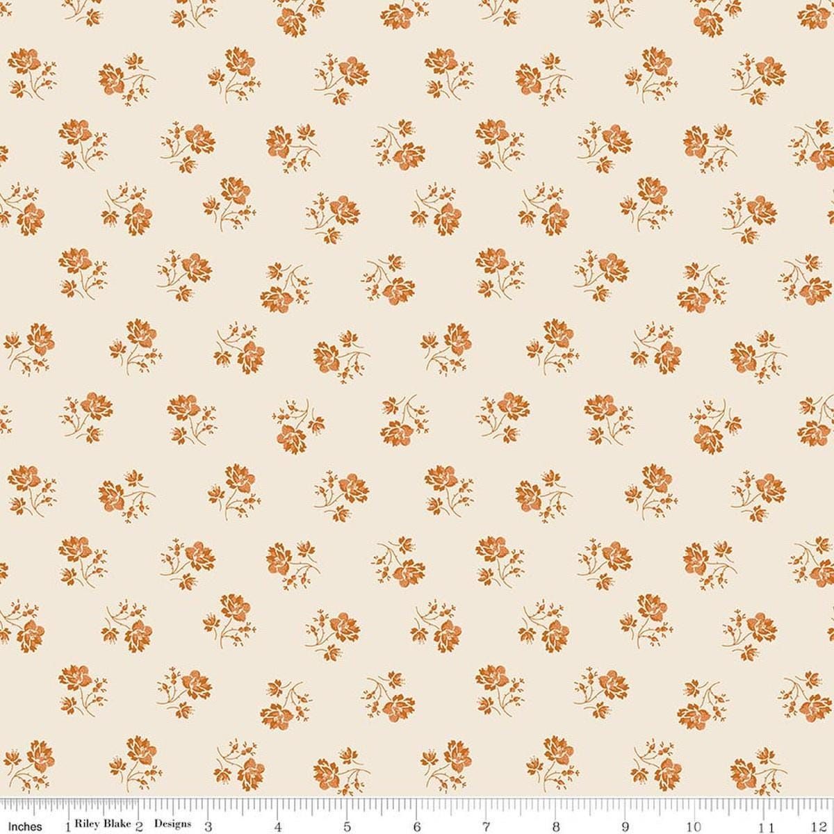 Image of Baked With Love Heirloom Linen quilting cotton fabric by Lori Holt for Riley Blake Designs. Features flowers on a cream background. Cute Little Fabric Shop.