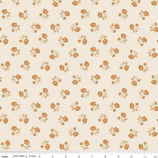 Image of Baked With Love Heirloom Linen quilting cotton fabric by Lori Holt for Riley Blake Designs. Features flowers on a cream background. Cute Little Fabric Shop.