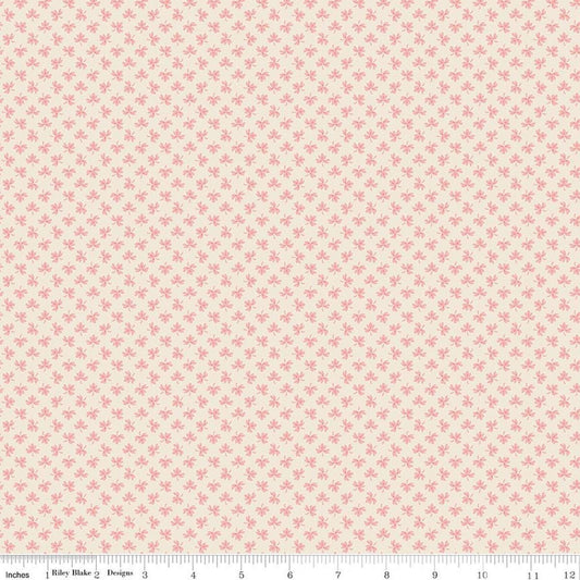 Image of Baked With Love Gathering Pretty In Pink quilting cotton fabric by Lori Holt for Riley Blake Designs. Features leaves on a pink background. Cute Little Fabric Shop.