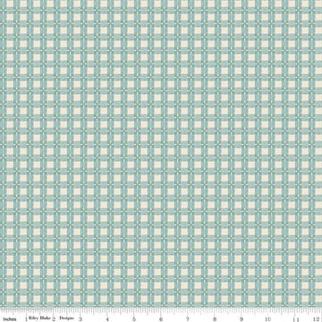 Image of Baked With Love Tablecloth Wedgewood quilting cotton fabric by Lori Holt for Riley Blake Designs. Features gingham on a blue background. Cute Little Fabric Shop.
