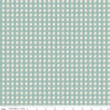 Image of Baked With Love Tablecloth Wedgewood quilting cotton fabric by Lori Holt for Riley Blake Designs. Features gingham on a blue background. Cute Little Fabric Shop.