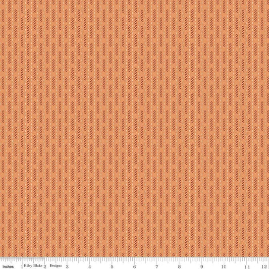 Image of Baked With Love Dish Towel Squash quilting cotton fabric by Lori Holt for Riley Blake Designs. Features stripes on an orange background. Cute Little Fabric Shop.