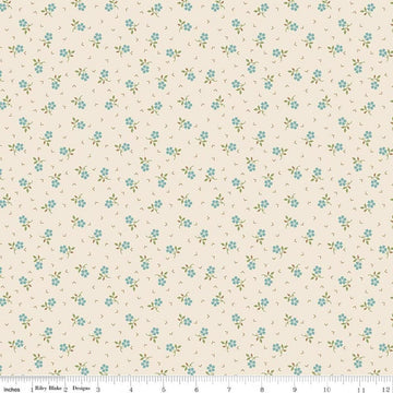 Image of Baked With Love Thankful Wedgewood quilting cotton fabric by Lori Holt for Riley Blake Designs. Features flowers on a cream background. Cute Little Fabric Shop.