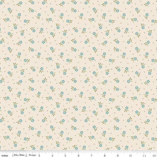 Image of Baked With Love Thankful Wedgewood quilting cotton fabric by Lori Holt for Riley Blake Designs. Features flowers on a cream background. Cute Little Fabric Shop.