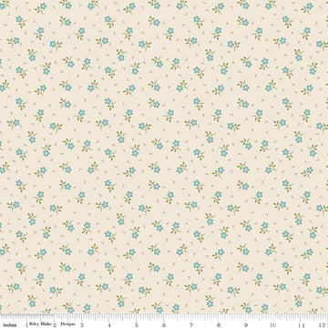 Image of Baked With Love Thankful Wedgewood quilting cotton fabric by Lori Holt for Riley Blake Designs. Features flowers on a cream background. Cute Little Fabric Shop.