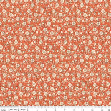 Image of Baked With Love Family Autumn quilting cotton fabric by Lori Holt for Riley Blake Designs. Features flowers on an orange background. Cute Little Fabric Shop.