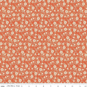 Image of Baked With Love Family Autumn quilting cotton fabric by Lori Holt for Riley Blake Designs. Features flowers on an orange background. Cute Little Fabric Shop.