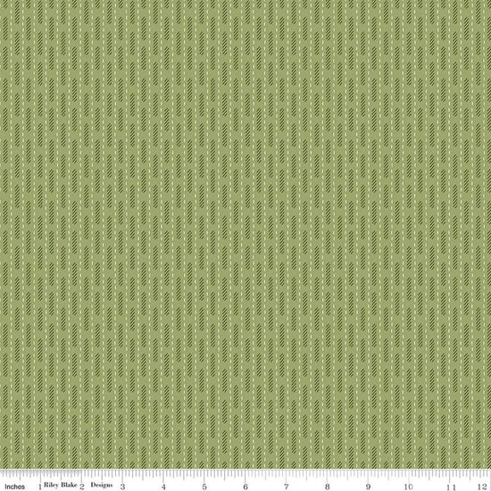 Image of Baked With Love Dish Towel Thyme quilting cotton fabric by Lori Holt for Riley Blake Designs. Features stripes on a green background. Cute Little Fabric Shop.