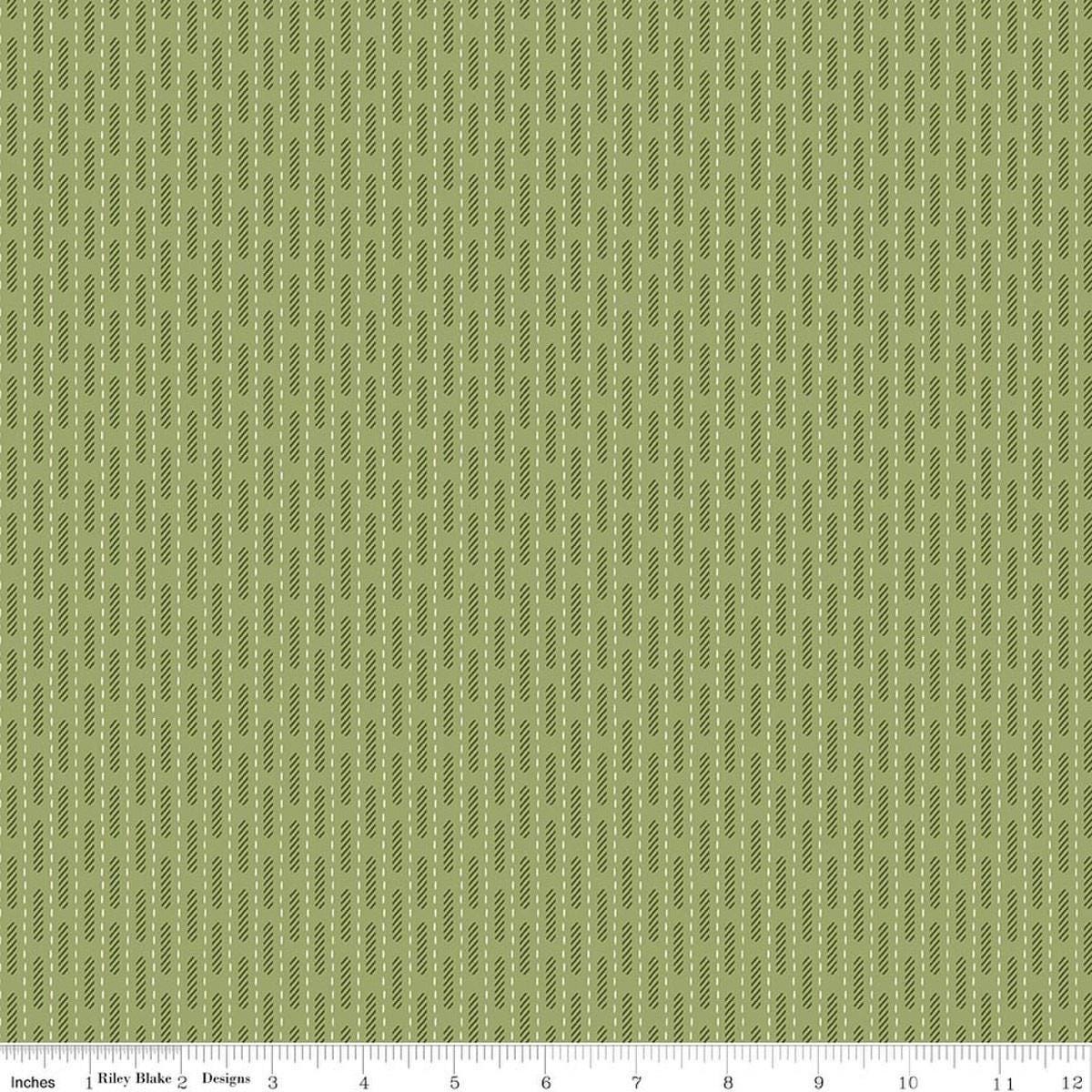Image of Baked With Love Dish Towel Thyme quilting cotton fabric by Lori Holt for Riley Blake Designs. Features stripes on a green background. Cute Little Fabric Shop.