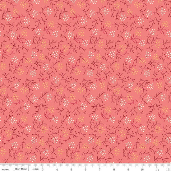 Image of Baked With Love Harvest Lipstick quilting cotton fabric by Lori Holt for Riley Blake Designs. Features flowers on a pink background. Cute Little Fabric Shop.