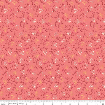 Image of Baked With Love Harvest Lipstick quilting cotton fabric by Lori Holt for Riley Blake Designs. Features flowers on a pink background. Cute Little Fabric Shop.