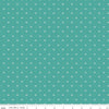 Image of Baked With Love Pie Rainforest quilting cotton fabric by Lori Holt for Riley Blake Designs. Features a geometric pattern on a blue background. Cute Little Fabric Shop.