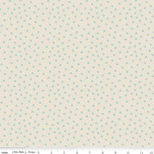 Image of Baked With Love Comfort Rainforest quilting cotton fabric by Lori Holt for Riley Blake Designs. Features spirals on a cream background. Cute Little Fabric Shop.