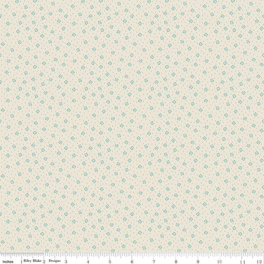 Image of Baked With Love Comfort Rainforest quilting cotton fabric by Lori Holt for Riley Blake Designs. Features spirals on a cream background. Cute Little Fabric Shop.