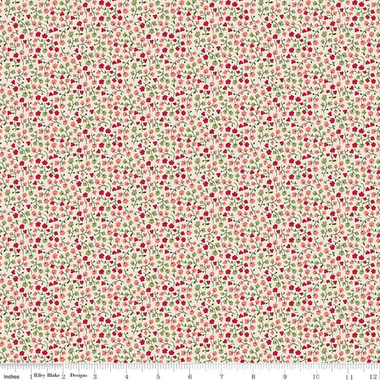 Image of Baked With Love Bounty Schoolhouse quilting cotton fabric by Lori Holt for Riley Blake Designs. Features flowers on a cream background. Cute Little Fabric Shop.
