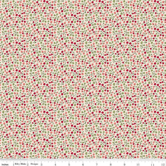 Image of Baked With Love Bounty Schoolhouse quilting cotton fabric by Lori Holt for Riley Blake Designs. Features flowers on a cream background. Cute Little Fabric Shop.