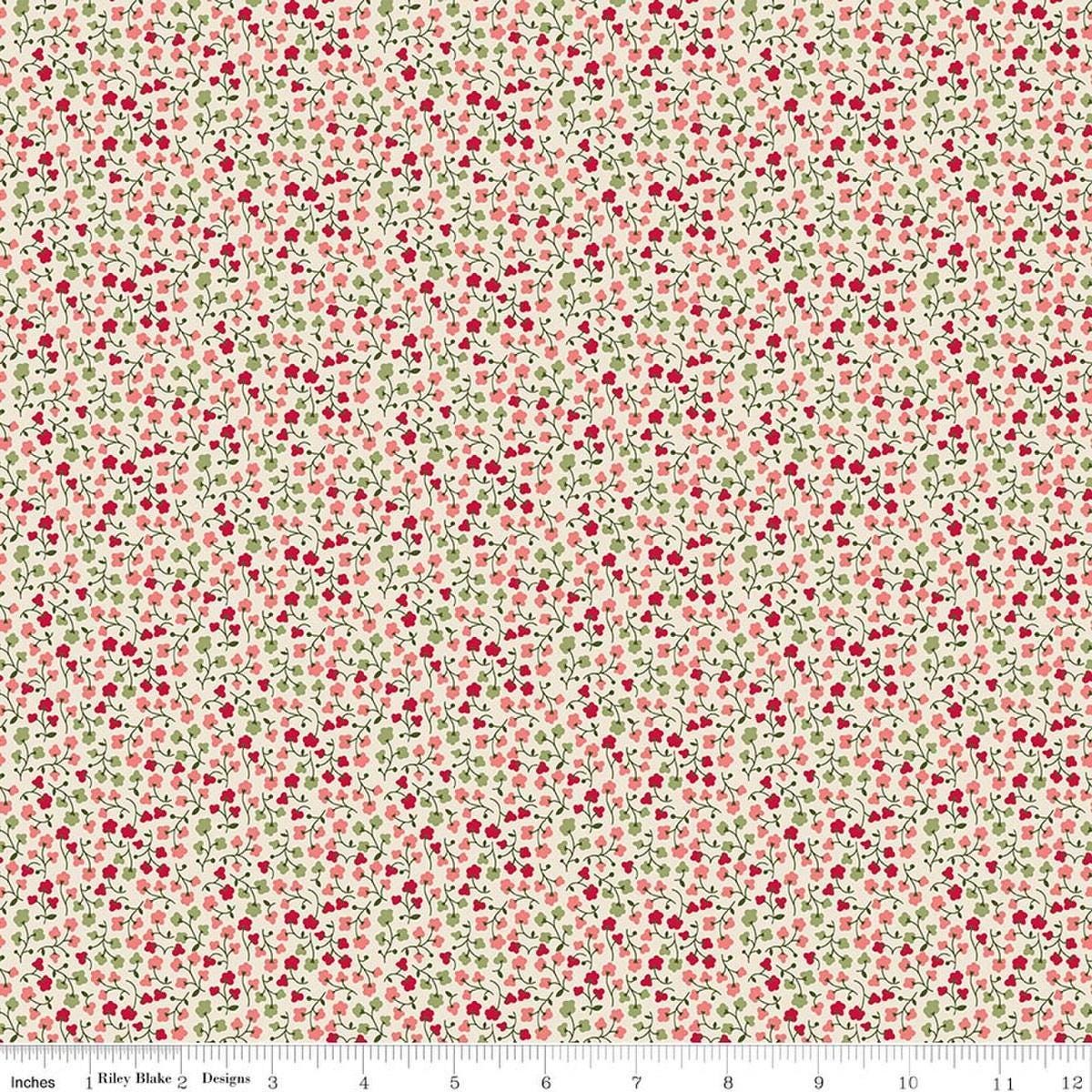 Image of Baked With Love Bounty Schoolhouse quilting cotton fabric by Lori Holt for Riley Blake Designs. Features flowers on a cream background. Cute Little Fabric Shop.