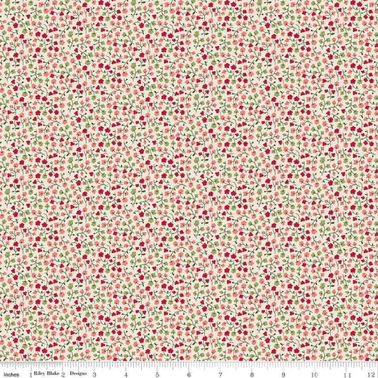 Image of Baked With Love Bounty Schoolhouse quilting cotton fabric by Lori Holt for Riley Blake Designs. Features flowers on a cream background. Cute Little Fabric Shop.