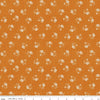 Image of Baked With Love Heirloom Amber quilting cotton fabric by Lori Holt for Riley Blake Designs. Features flowers on an orange background. Cute Little Fabric Shop.