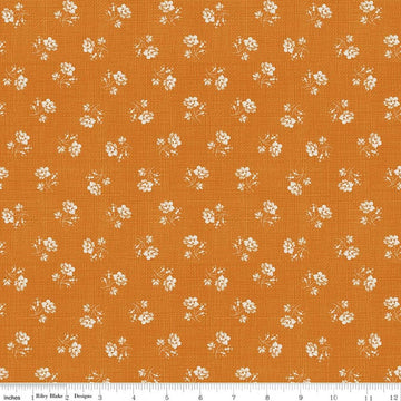 Image of Baked With Love Heirloom Amber quilting cotton fabric by Lori Holt for Riley Blake Designs. Features flowers on an orange background. Cute Little Fabric Shop.