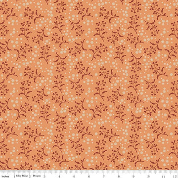 Image of Baked With Love Apron Squash quilting cotton fabric by Lori Holt for Riley Blake Designs. Features flowers on an orange background. Cute Little Fabric Shop.