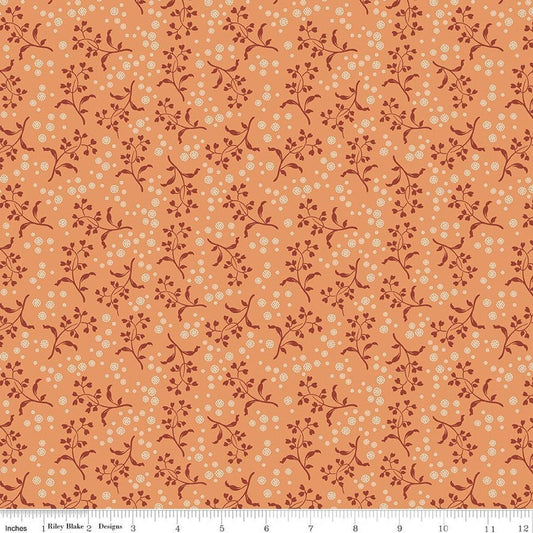 Image of Baked With Love Apron Squash quilting cotton fabric by Lori Holt for Riley Blake Designs. Features flowers on an orange background. Cute Little Fabric Shop.