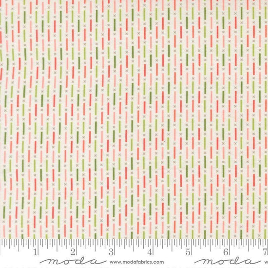 Image of Poinsettia and Pear Candy Stripe Cloud quilting cotton fabric by Sherri & Chelsi for Moda Fabrics. Features stripes on a white background. Cute Little Fabric Shop.