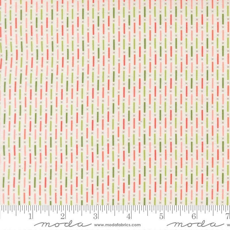 Image of Poinsettia and Pear Candy Stripe Cloud quilting cotton fabric by Sherri & Chelsi for Moda Fabrics. Features stripes on a white background. Cute Little Fabric Shop.