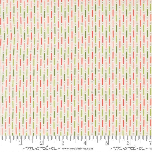 Image of Poinsettia and Pear Candy Stripe Cloud quilting cotton fabric by Sherri & Chelsi for Moda Fabrics. Features stripes on a white background. Cute Little Fabric Shop.