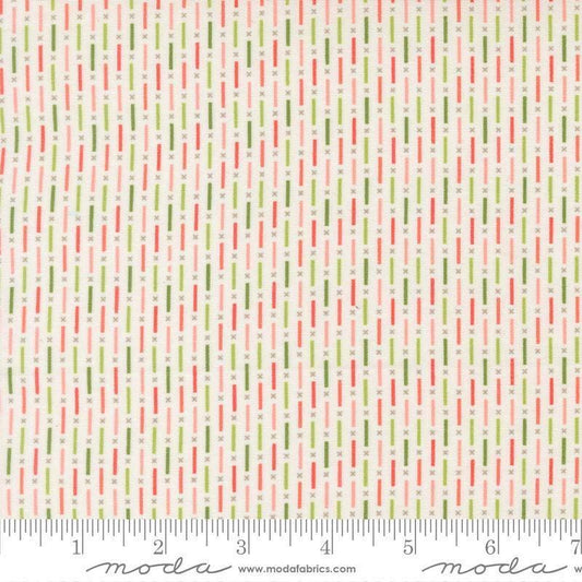 Image of Poinsettia and Pear Candy Stripe Cloud quilting cotton fabric by Sherri & Chelsi for Moda Fabrics. Features stripes on a white background. Cute Little Fabric Shop.