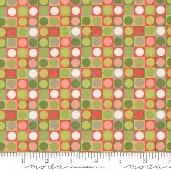 Image of Poinsettia and Pear Dots Evergreen quilting cotton fabric by Sherri & Chelsi for Moda Fabrics. Features polka dots on a green background. Cute Little Fabric Shop.