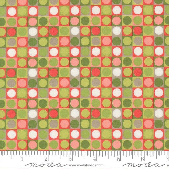 Image of Poinsettia and Pear Dots Evergreen quilting cotton fabric by Sherri & Chelsi for Moda Fabrics. Features polka dots on a green background. Cute Little Fabric Shop.
