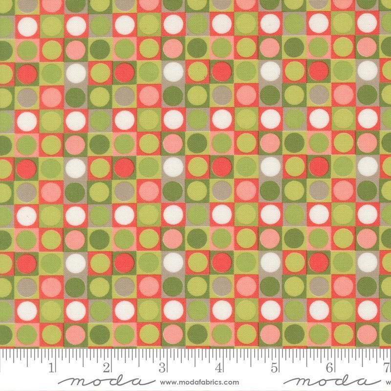Image of Poinsettia and Pear Dots Evergreen quilting cotton fabric by Sherri & Chelsi for Moda Fabrics. Features polka dots on a green background. Cute Little Fabric Shop.