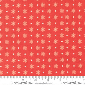 Image of Poinsettia and Pear Daisy Dot Geranium quilting cotton fabric by Sherri & Chelsi for Moda Fabrics. Features flowers on a pink background. Cute Little Fabric Shop.