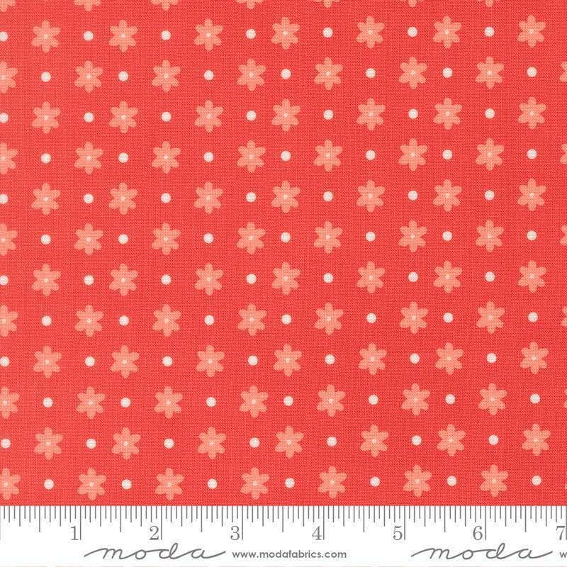 Image of Poinsettia and Pear Daisy Dot Geranium quilting cotton fabric by Sherri & Chelsi for Moda Fabrics. Features flowers on a pink background. Cute Little Fabric Shop.