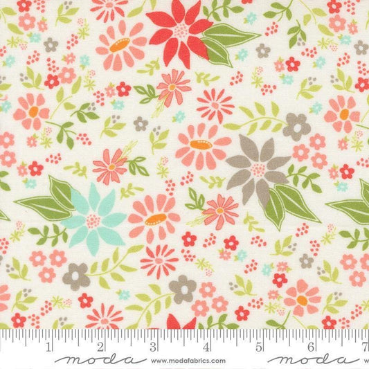 Image of Poinsettia and Pear Poinsettia Florals Cloud quilting cotton fabric by Sherri & Chelsi for Moda Fabrics. Features flowers on a white background. Cute Little Fabric Shop.