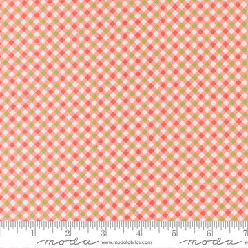 Image of Poinsettia and Pear Gingham Carnation quilting cotton fabric by Sherri & Chelsi for Moda Fabrics. Features gingham on a pink background. Cute Little Fabric Shop.
