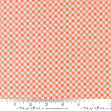 Image of Poinsettia and Pear Gingham Carnation quilting cotton fabric by Sherri & Chelsi for Moda Fabrics. Features gingham on a pink background. Cute Little Fabric Shop.