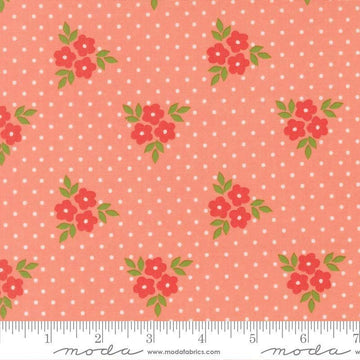 Image of Poinsettia and Pear Bouquet Carnation quilting cotton fabric by Sherri & Chelsi for Moda Fabrics. Features flowers on a pink background. Cute Little Fabric Shop.