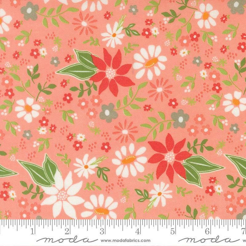 Image of Poinsettia and Pear Poinsettia Florals Carnation quilting cotton fabric by Sherri & Chelsi for Moda Fabrics. Features flowers on a pink background. Cute Little Fabric Shop.