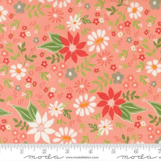 Image of Poinsettia and Pear Poinsettia Florals Carnation quilting cotton fabric by Sherri & Chelsi for Moda Fabrics. Features flowers on a pink background. Cute Little Fabric Shop.