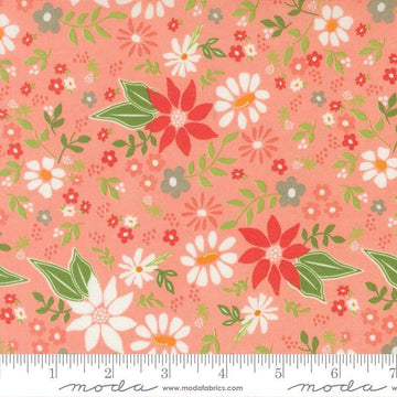 Image of Poinsettia and Pear Poinsettia Florals Carnation quilting cotton fabric by Sherri & Chelsi for Moda Fabrics. Features flowers on a pink background. Cute Little Fabric Shop.